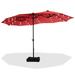 Summit Living 15ft Double-Sided Solar Patio Umbrella with Base Large Outdoor Table Umbrella with LED Solar lights Red