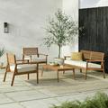 Walker Edison Modern Solid Wood 4-Piece Outdoor Chat Set Brown