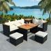 OWSOO 7 Piece Garden Set with Cushions Poly Rattan Black