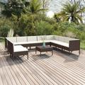 moobody 11 Piece Patio Lounge Set Cream White Cushioned Outdoor Conversation Set Brown Poly Rattan Sectional Outdoor Furniture Set for Patio Backyard Patio Balcony