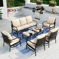 Summit Living 7 Pcs Outdoor Conversation Set Patio Metal Furniture Sofa Set for 9 Person with Beige Cushion