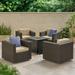 Christopher Knight Home Puerta Outdoor Wicker and Aluminum 5-pieace Swivel Chair and Fire Pit Set with Cushions by Dark Brown + Beige + Matte Black