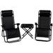 3 PCS Chair Patio Chaise Lounge Chairs Outdoor Yard Pool Recliner Folding Lounge Table Chair Set (Black)