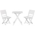3-Piece Pine Wood Bistro Set Foldable Patio Furniture With 2 Folding Chairs And Square Coffee Table Slatted Finish For Backyard Balcony Deck White