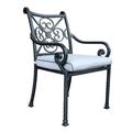 Outdoor Patio Cast Burnished pewter Aluminum Stacking Arm Chair With Cushion Set of 2 Blue