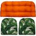 Indoor Outdoor 3 Piece Tufted Wicker Cushion Set (Standard Orange Swaying Palms Aloe Green)