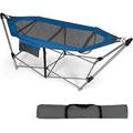 Hammock With Stand Included Camping Hammock With Carrying Bag & Storage Pocket Portable Heavy Duty Self Standing Hammock Indoor/Outdoor Hammock Chair For Patio Beach Yard Garden (Blue)