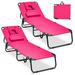 Gymax 2PCS 5-Position Lounge Chair Adjustable Beach Chaise w/ Face Cavity & Pillows