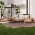 Walker Edison Modern 5-Piece Solid Eucalyptus Outdoor Chat Set Natural