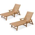 Efurden Outdoor Chaise Lounge Set of 2 Poly Lumber Chaise Lounge with Adjustable Backrest for Poolside Patio and Garden Teak Color