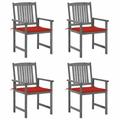 moobody 4 Piece Garden Chairs with Red Cushion Acacia Wood Outdoor Dining Chair Gray for Patio Balcony Backyard Outdoor Furniture 24 x 22.4 x 36.2 Inches (W x D x H)