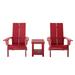 Key West 3 Piece Outdoor Patio All-Weather Plastic Wood Adirondack Bistro Set 2 Adirondack chairs and 1 small side end table set for Deck Backyards Garden Lawns Poolside and Beaches Red