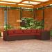 moobody 5 Piece Patio Lounge Set with Red Cushions Conversation Set Poly Rattan Brown Outdoor Sectional Sofa Set Steel Frame for Garden Balcony Lawn Yard Deck