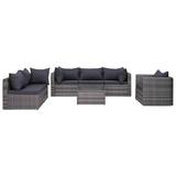 moobody 7 Piece Patio Sofa Set with Cushions 3 Corner Sofas 2 Center Sofa Single Sofa and Coffee Table Conversation Set Poly Rattan Gray Outdoor Sectional Set for Garden Balcony Yard Deck