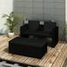 moobody Set of 3 Patio Lounge Set Cushioned 2-Seater Sofa with 2 Footrest Black Poly Rattan Steel Frame Sectional Outdoor Conversation Set for Patio Backyard Balcony