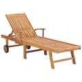 vidaXL Sun Loungers 2 pcs with Leaf Pattern Cushion Solid Teak Wood