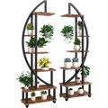 ZXNYH 2 Pcs 6 Tier Tall Metal Indoor Plant Stand with Hanging Loop Plant Shelf Holder for Outdoor Clearance Half-Moon-Shaped Multi-Purpose Plant Stands for Home Decor Balcony Patio Garden