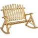 Double Wooden Patio Rocking Bench Adirondack Porch Rocker Chair For 2 Persons With High Slatted Seat & Backrest Smooth Armrests Natural