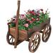 Wood Wagon Flower Planter Stand W/Wheels Home Garden Outdoor Decor