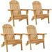 Folding Adirondack Chair Set Of 4 Outdoor 300LBS Solid Wood Garden Chair Weather Resistant Lounge Chairs For Garden/Yard/Patio/Lawn Natural Wood