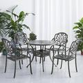 5PCS Outdoor Furniture Dining Table Set All-Weather Cast Aluminum Patio Furniturev with 1 Round Table 4 Chairs and Umbrella Hole Outside Patio Table and Chairs for Patio Garden Deck Black