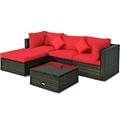 5 PCS Patio Rattan Furniture Set Outdoor Rattan Sofa and Table Set Red