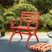 Outdoor Garden Park Chair Patio Metal Single Seater Bench Steel Frame Furniture With Backrest And Armrests For Porch Yard Lawn Deck Red