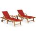 vidaXL Sun Lounger with Wine Red Cushion Solid Teak Wood