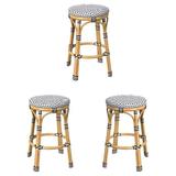 Home Square Outdoor Rattan Counter Stool in Black and White - Set of 3