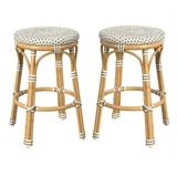 Home Square Outdoor Rattan Counter Stool in Beige & White - Set of 2