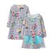 Aayomet Girls Casual Dress Long Sleeve Dress Butterflies And Stripes Cartoon Appliques Print A Line Flared (Blue 6-7 Years)