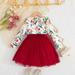 Aayomet Girls Elegant Dresses Flower Bowknot Prints Mesh Dress Fashion for Girls Clothes (Red 18-24 Months)