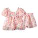 HIBRO Little Girl Outfits Blankets Girl And Toddler Clothing Summer Baby Girl Pink Petal Lace Little Children Festival Performance Flower Child Bubble Sleeve Top Shorts Suit