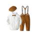 Qtinghua 3Pcs Newborn Infant Baby Boys Gentleman Outfits Long Sleeve Sleeve Bowtie Romper+Suspender Pants+Hat Clothes White 0-3 Months