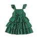 KIMI BEAR Toddler Girls Dress 4T Toddler Girls Spring Summer Dress 5T Toddler Girls Tiny Dot Prints Ruffles Slip Dress Green