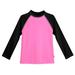 Girls UPF 50+ Color Block Long Sleeve Rashguard | Medium Pink with Black