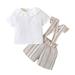 KIMI BEAR Toddler Girls Outfits 4T Toddler Girl Spring Summer Outfits 5T Toddler Girl Pure White Flouncing Short Sleeve Tops + Striped Suspender Shorts 2PCS Set White