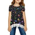 Odeerbi Toddler T-Shirts Kids Girls Cartoon Tops Baby Cute Lace Comfortable T-shirt Solid Color Print Short Sleeve Blouse Black