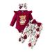 Infant Baby Girls 3Pcs Cute Fall Outfits Bear Embroidery Long Sleeves Romper and Floral Pants Headband Casual Dailywear
