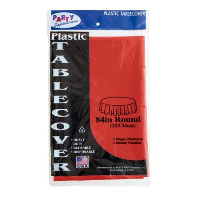 Table Mate 84" Red Round Plastic Table Cover - 24/Case