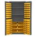 Durham 14 Gauge Lockable Cabinet with 102 Yellow Hook on Bins & 3 Adjustable Shelves Gray - 36 in.