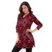 Plus Size Women's Long-Sleeve V-Neck Ultimate Tunic by Roaman's in Red Flower Medallion (Size M) Long Shirt