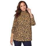 Plus Size Women's Long Sleeve Mockneck Tee by Jessica London in Natural Bold Leopard (Size 30/32) Mock Turtleneck T-Shirt