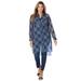 Plus Size Women's Sheer Georgette Mega Tunic by Jessica London in Navy Dot Plaid (Size 20 W) Long Sheer Button Down Shirt