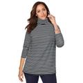 Plus Size Women's Long Sleeve Mockneck Tee by Jessica London in Black Stripe (Size 26/28) Mock Turtleneck T-Shirt