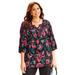 Plus Size Women's Affinity Chain Pleated Blouse by Catherines in Black Floral (Size 5X)