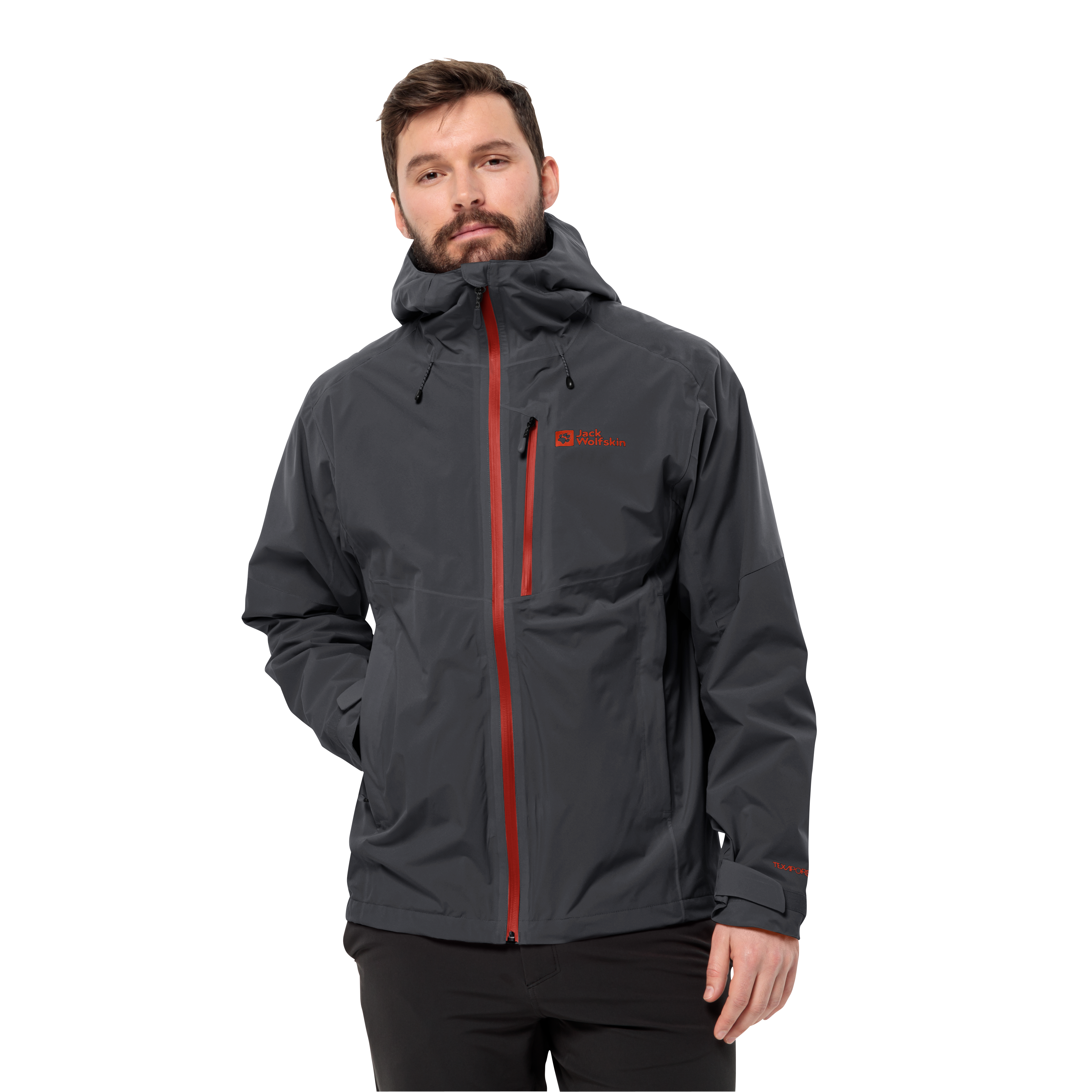 Funktionsjacke JACK WOLFSKIN "EAGLE PEAK 2L JKT M", Herren, Gr. M, grau (phantom), Obermaterial: 100% Polyester, unifarben, hoch geschlossener Ausschnitt, Jacken Funktionsjacke, leichtes Design, winddicht, atmungsaktiv, mit linker Brusttasche