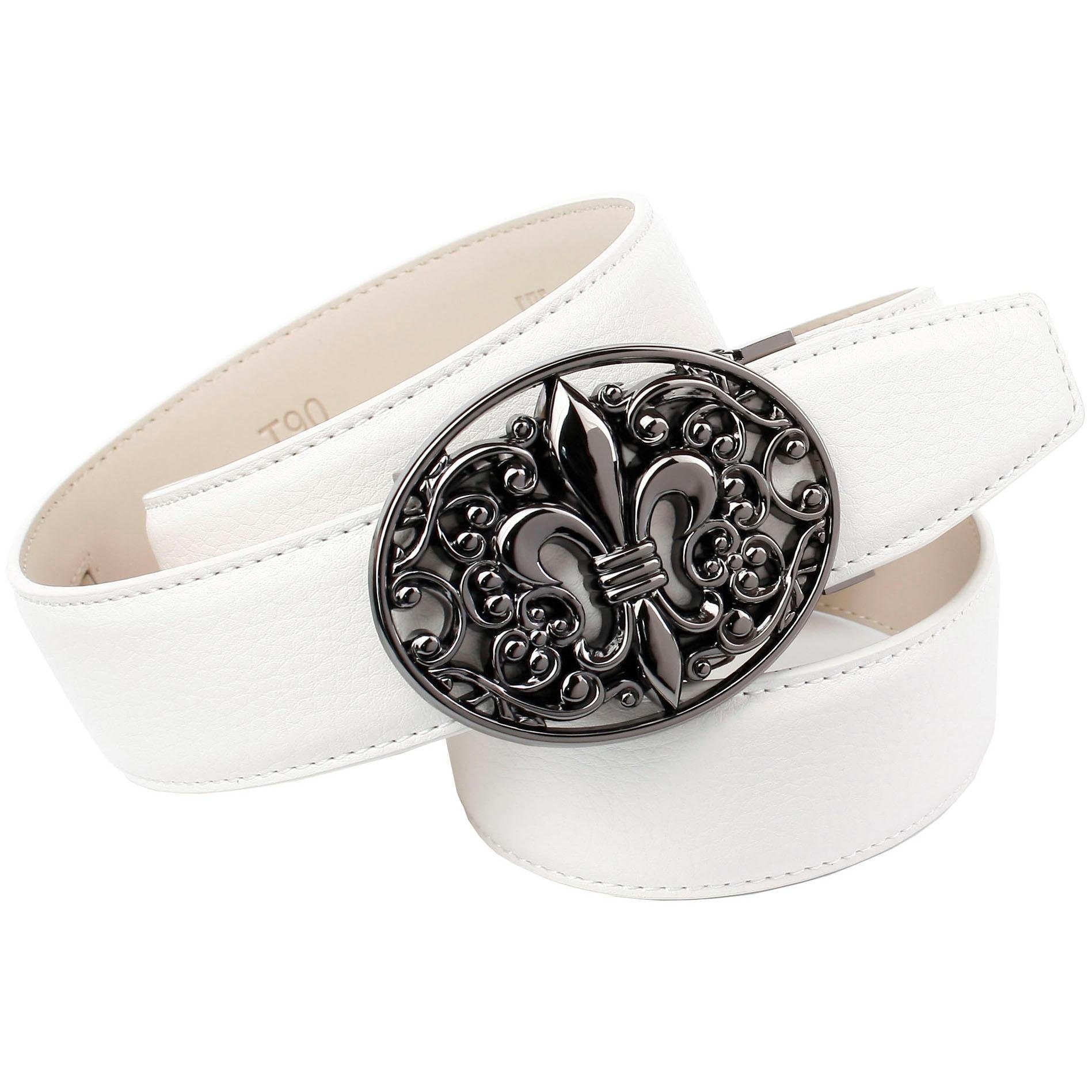 Ledergürtel ANTHONI CROWN, Damen, Gr. 90, weiß, Leder, unifarben, Gürtel Ledergürtel, mit anthrazitfarbener Lilien-Schließe Image