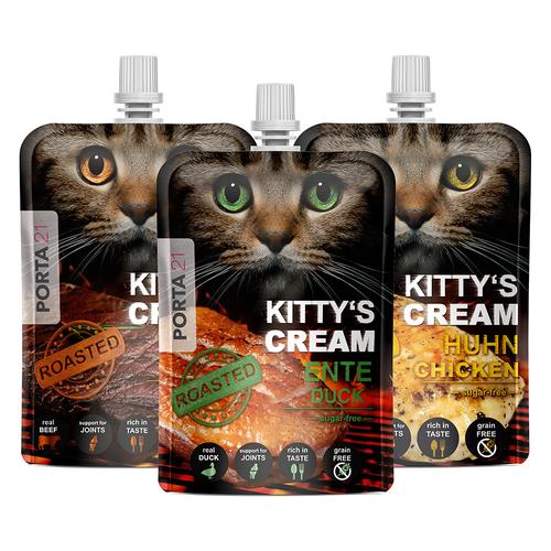 Sparpaket: 9x90g Porta 21 Kitty's Cream Farm-Mixpack (3 Sorten) Katzensnacks