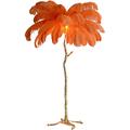 Psfghvz Natural Ostrich Feather Floor Lamp, Resin Feather Standing Lamp, Simple Modern Bedroom and Living Room Standing Lamp, Golden Lamp Body, Dimmable with E14 LED Bulb, Orange, 120cm